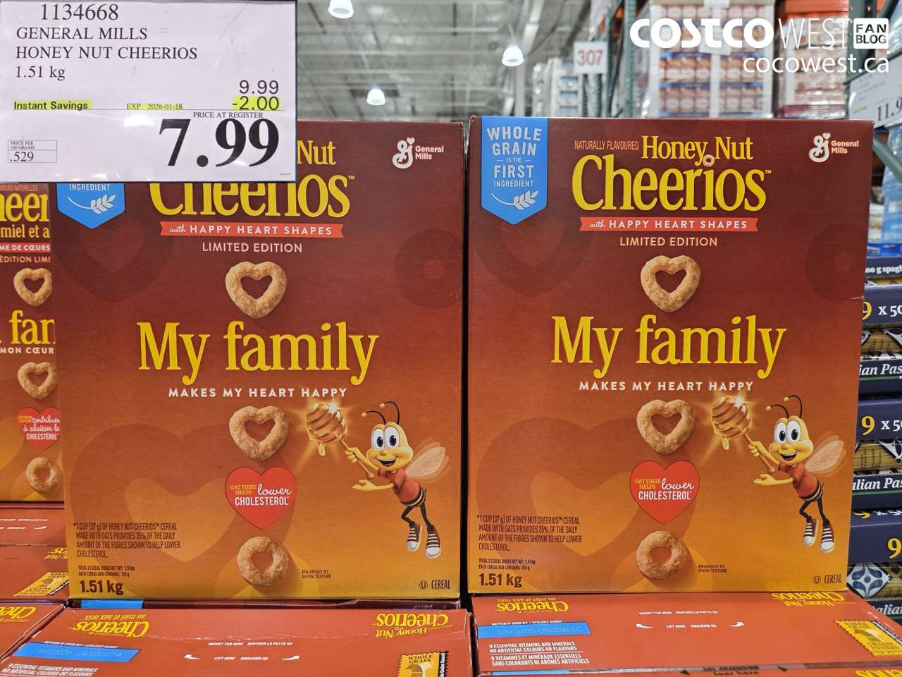 1134668 GENERAL MILLS HONEY NUT CHEERIOS 1.51 kg ($2.00 INSTANT SAVINGS EXPIRES ON 2026-01-18) $7.99