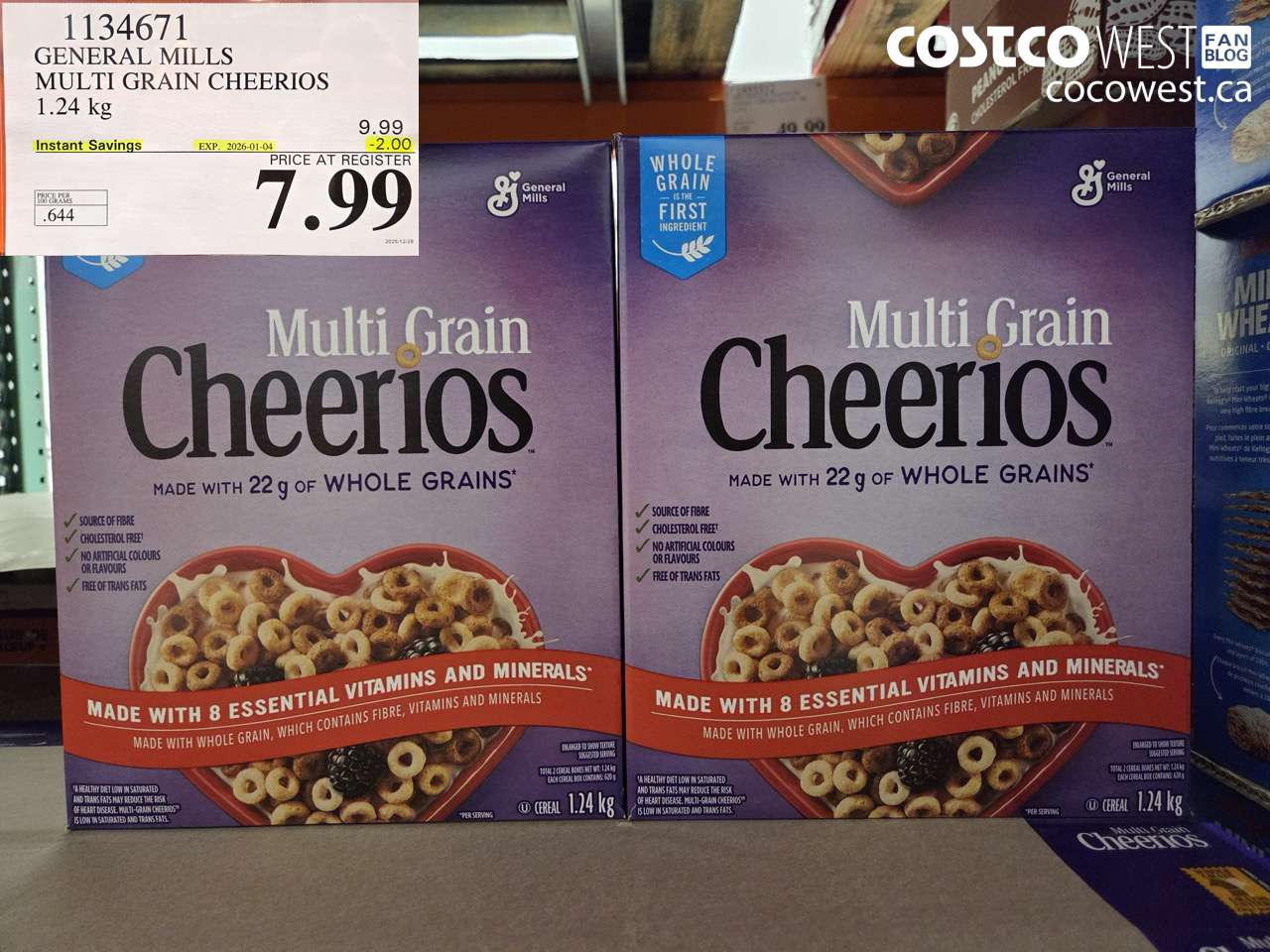 1134671 GENERAL MILLS MULTIGRAIN CHEERIOS 1.24 kg ($2.00 INSTANT SAVINGS EXPIRES ON 2026-01-04) $7.99