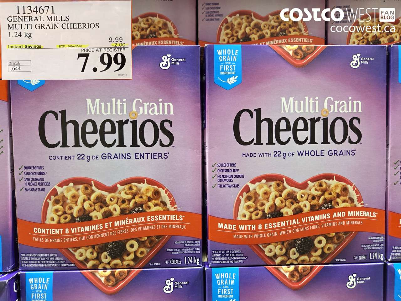 1134671 GENERAL MILLS MULTIGRAIN CHEERIOS 1.24 kg ($2.00 INSTANT SAVINGS EXPIRES ON 2026-02-01) $7.99