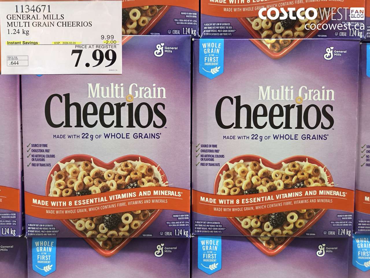1134671 GENERAL MILLS MULTIGRAIN CHEERIOS 1.24 kg ($2.00 INSTANT SAVINGS EXPIRES ON 2026-02-01) $7.99