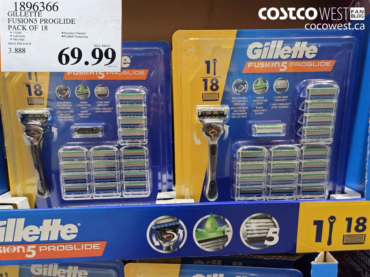 1896366 GILLETTE FUSION5 PROGLIDE PACK OF 18 $69.99