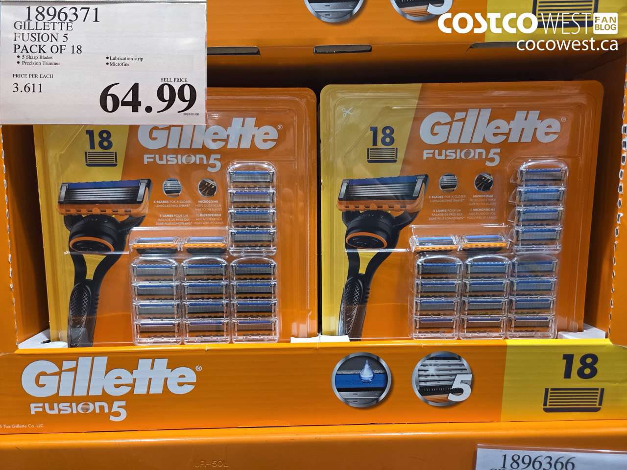 1896371 GILLETTE FUSION 5 PACK OF 18 $64.99