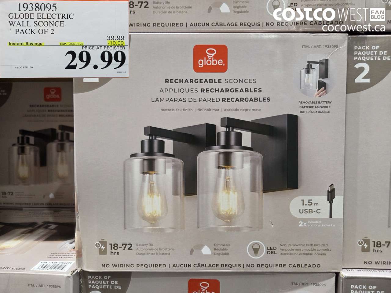 1938095 GLOBE ELECTRIC LED BLACK WALL SCONCE 2PK GLASS SHADE ($10.00 INSTANT SAVINGS EXPIRES ON 2026-01-25) $29.99