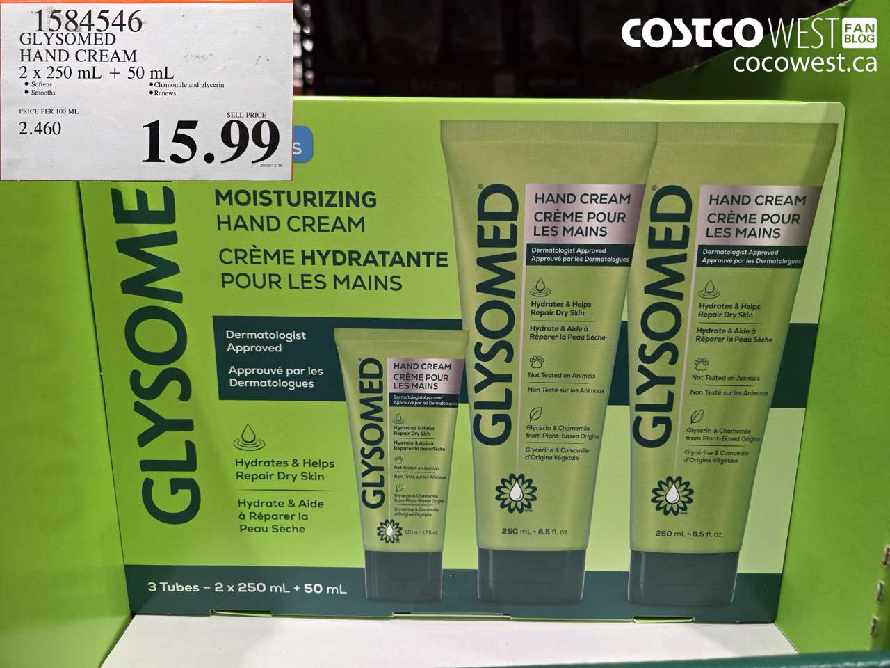 1584546 GLYSOMED HAND CREAM 2 x 250 mL + 50 mL  $15.99