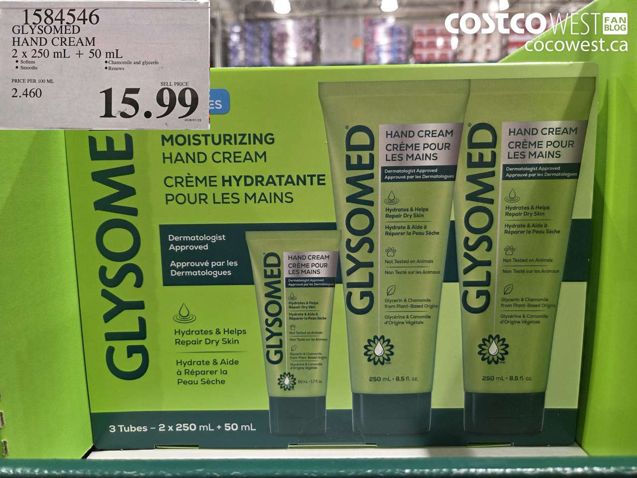 1584546 GLYSOMED HAND CREAM 2 x 250 mL + 50 mL  $15.99