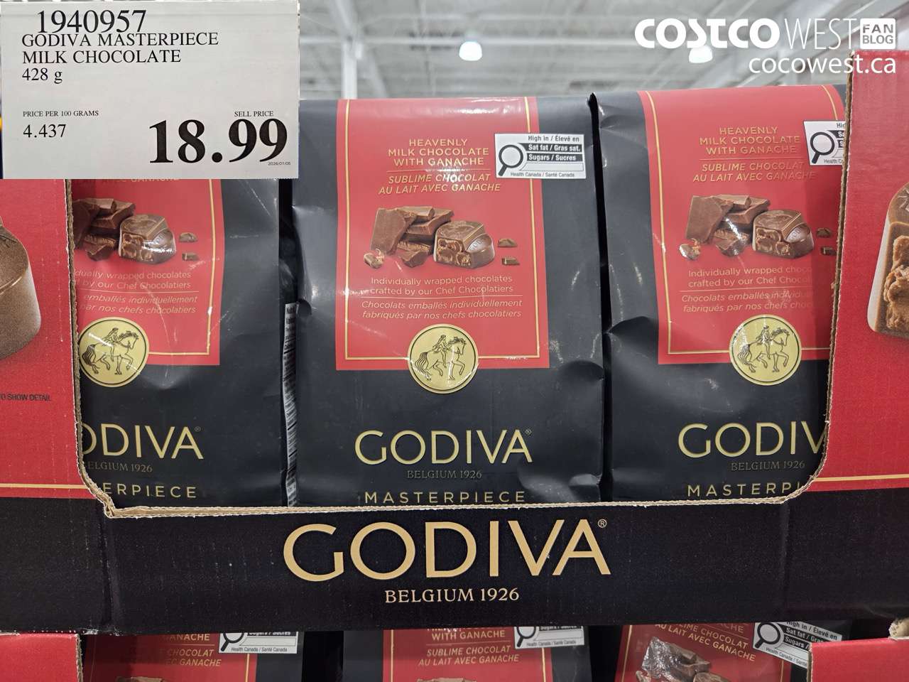 1940957 GODIVA MASTERPIECE MILK CHOCOLATE 428G $18.99