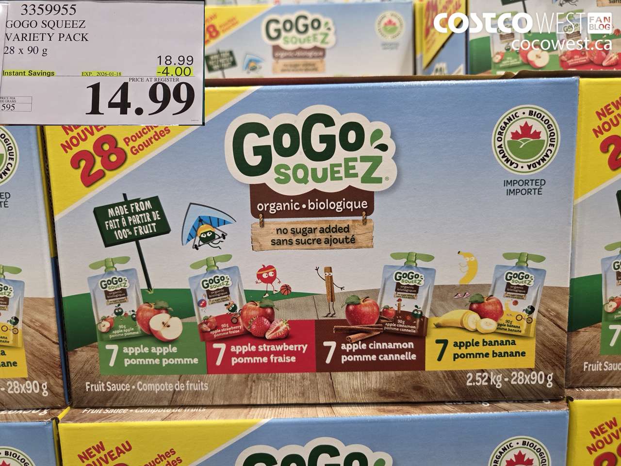 3359955 GOGO SQUEEZ VARIETY PACK 28 X 90G ($4.00 INSTANT SAVINGS EXPIRES ON 2026-01-18) $14.99