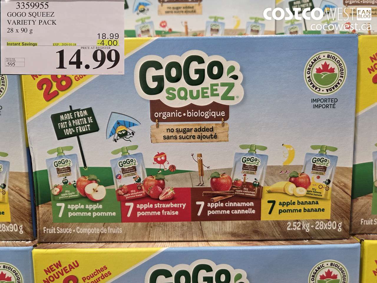3359955 GOGO SQUEEZ VARIETY PACK 28 X 90G ($4.00 INSTANT SAVINGS EXPIRES ON 2026-01-18) $14.99