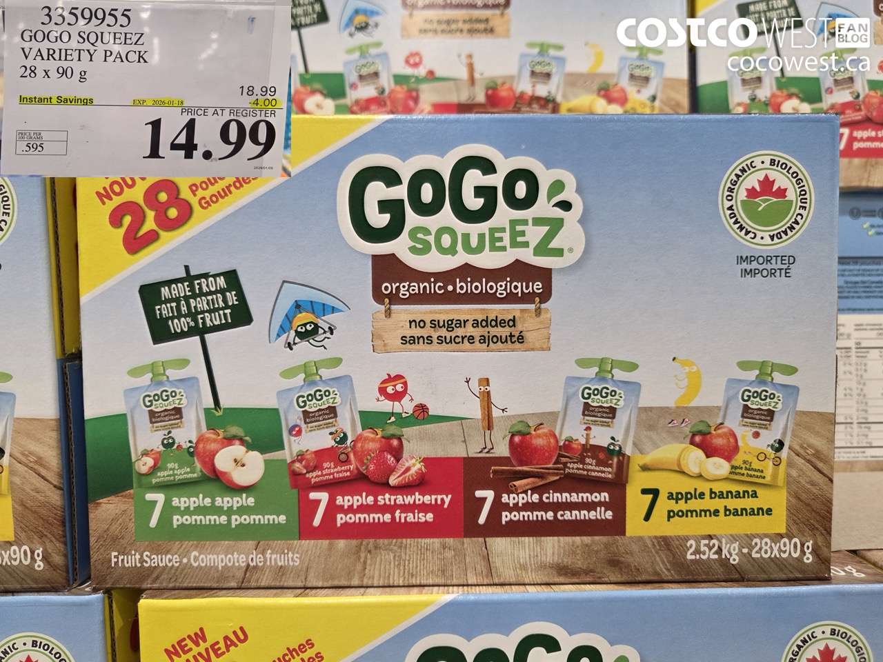 3359955 GOGO SQUEEZ VARIETY PACK 28 X 90G ($4.00 INSTANT SAVINGS EXPIRES ON 2026-01-18) $14.99