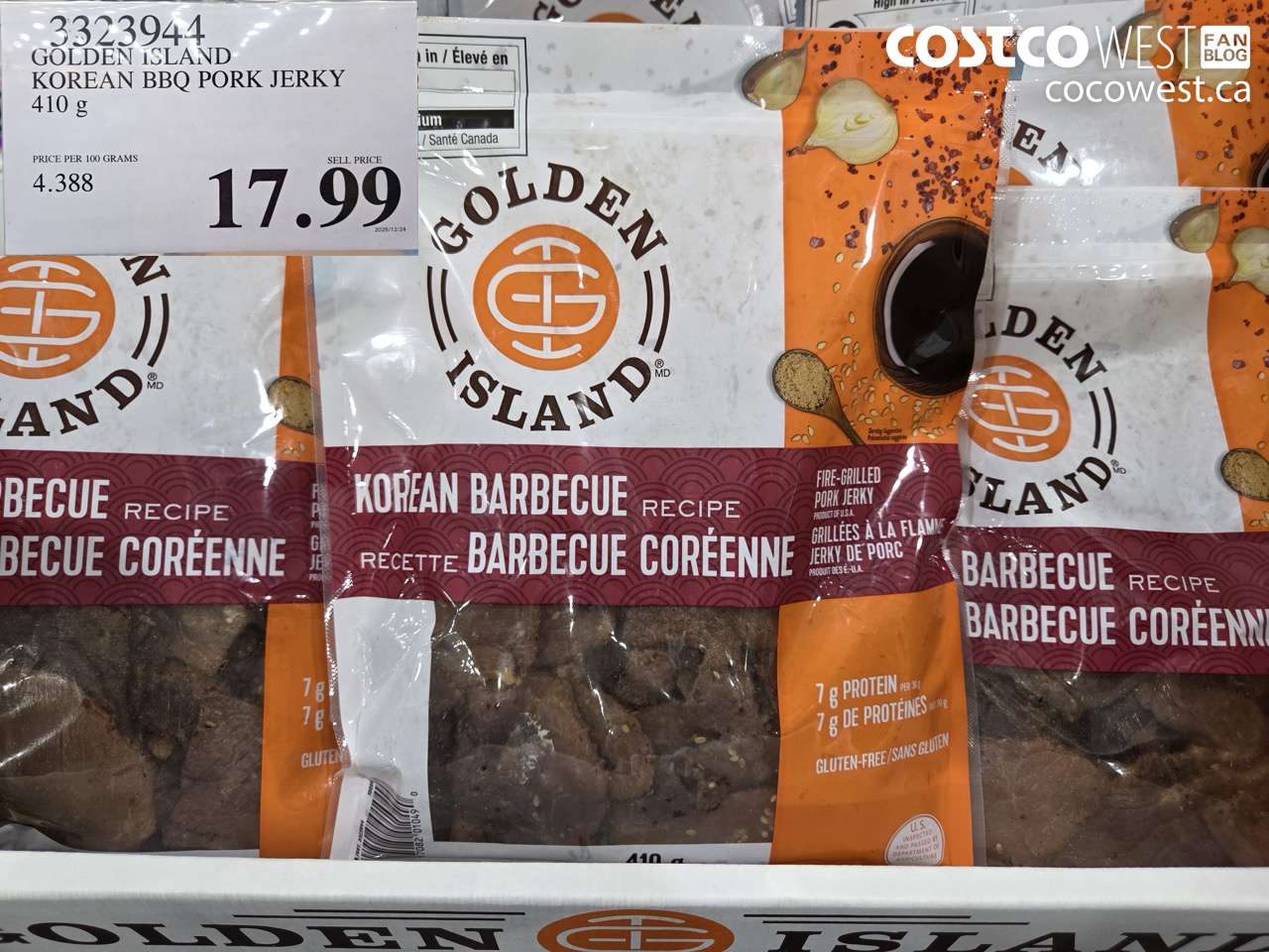 3323944 GOLDEN ISLAND KOREAN BBQ PORK JERKY 410G $17.99