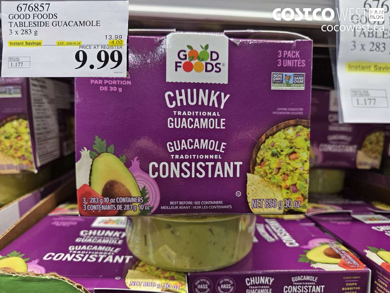 676857 GOOD FOODS TABLESIDE GUACAMOLE 3 x 283 g ($4.00 INSTANT SAVINGS EXPIRES ON 2026-01-18) $9.99