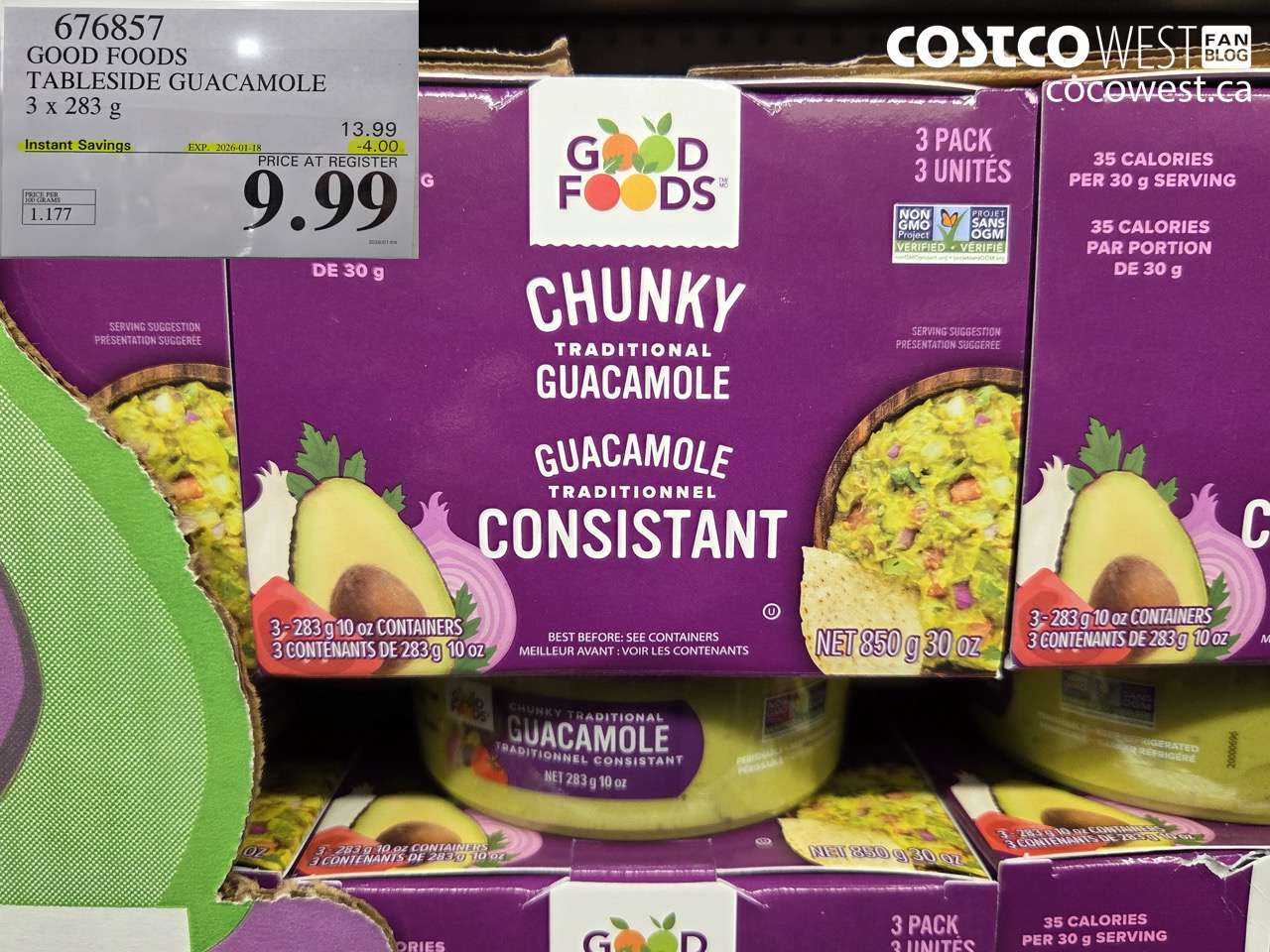 676857 GOOD FOODS TABLESIDE GUACAMOLE 3 x 283 g ($4.00 INSTANT SAVINGS EXPIRES ON 2026-01-18) $9.99