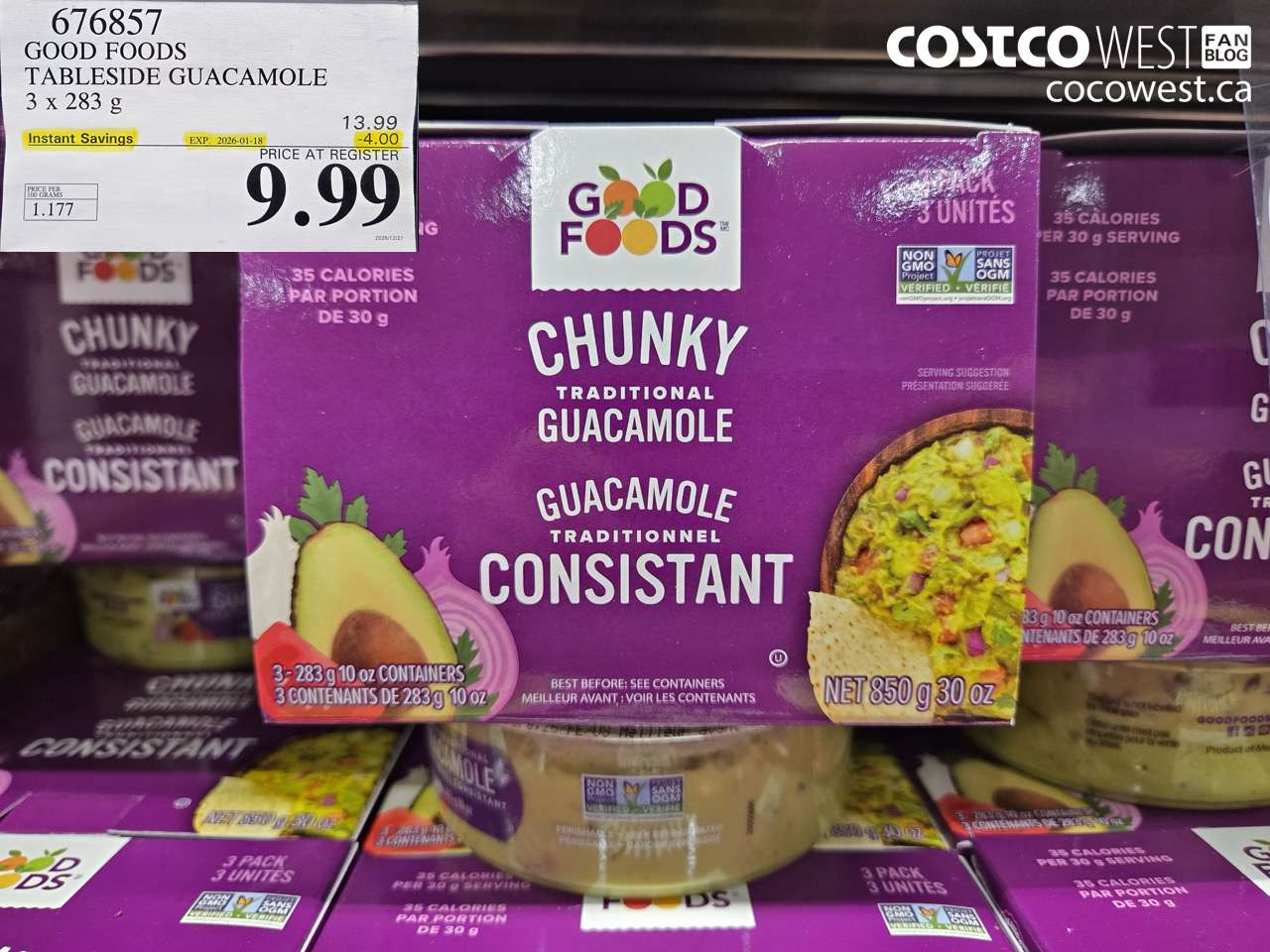 676857 GOOD FOODS TABLESIDE GUACAMOLE 3 x 283 g ($4.00 INSTANT SAVINGS EXPIRES ON 2026-01-18) $9.99