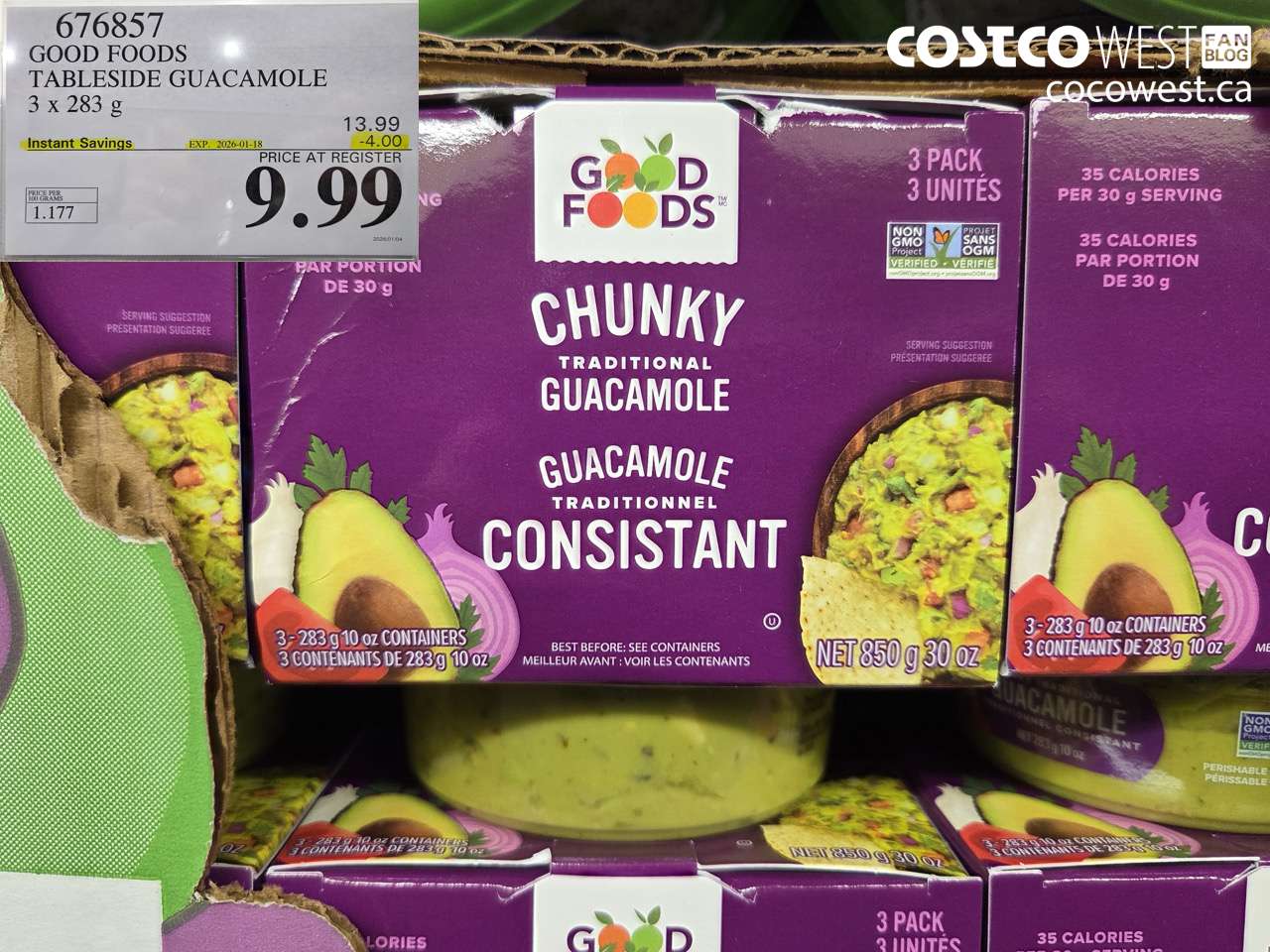 676857 GOOD FOODS TABLESIDE GUACAMOLE 3 x 283 g ($4.00 INSTANT SAVINGS EXPIRES ON 2026-01-18) $9.99