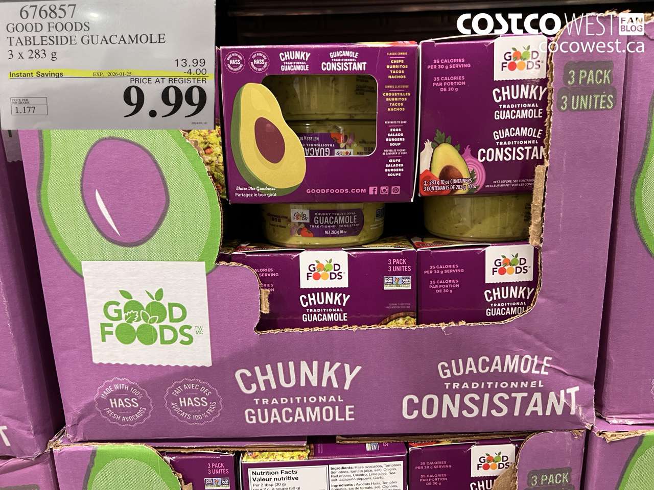 676857 GOOD FOODS TABLESIDE GUACAMOLE 3 x 283 g ($4.00 INSTANT SAVINGS EXPIRES ON 2026-01-25) $9.99