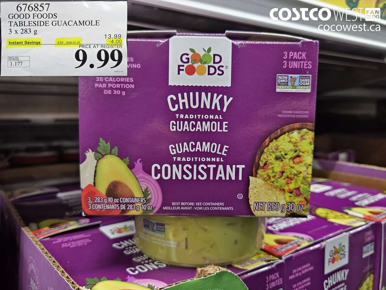 676857 GOOD FOODS TABLESIDE GUACAMOLE 3 x 283 g ($4.00 INSTANT SAVINGS EXPIRES ON 2026-01-25) $9.99