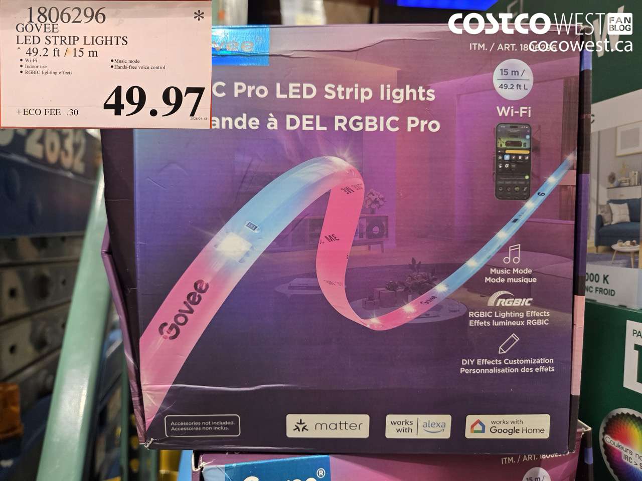 1806296 GOVEE LED STRIP LIGHTS 49.2FT/15M $49.97