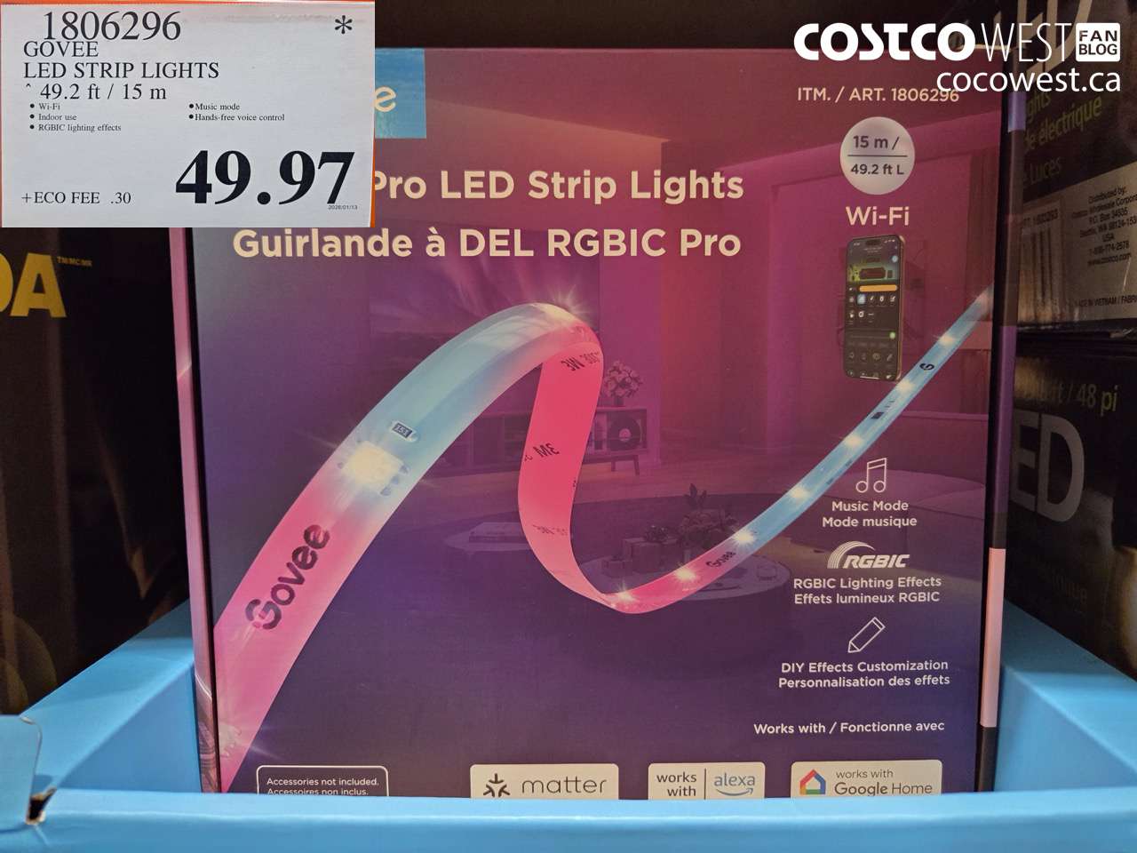 1806296 GOVEE LED STRIP LIGHTS 49.2FT/15M $49.97