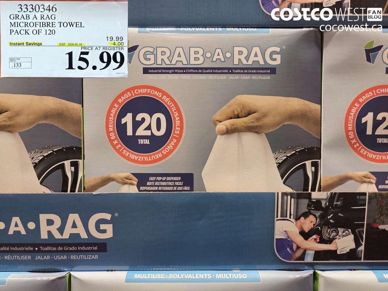 3330346 GRAB A RAG MICROFIBRE TOWEL PACK OF 120 ($4.00 INSTANT SAVINGS EXPIRES ON 2026-01-18) $15.99