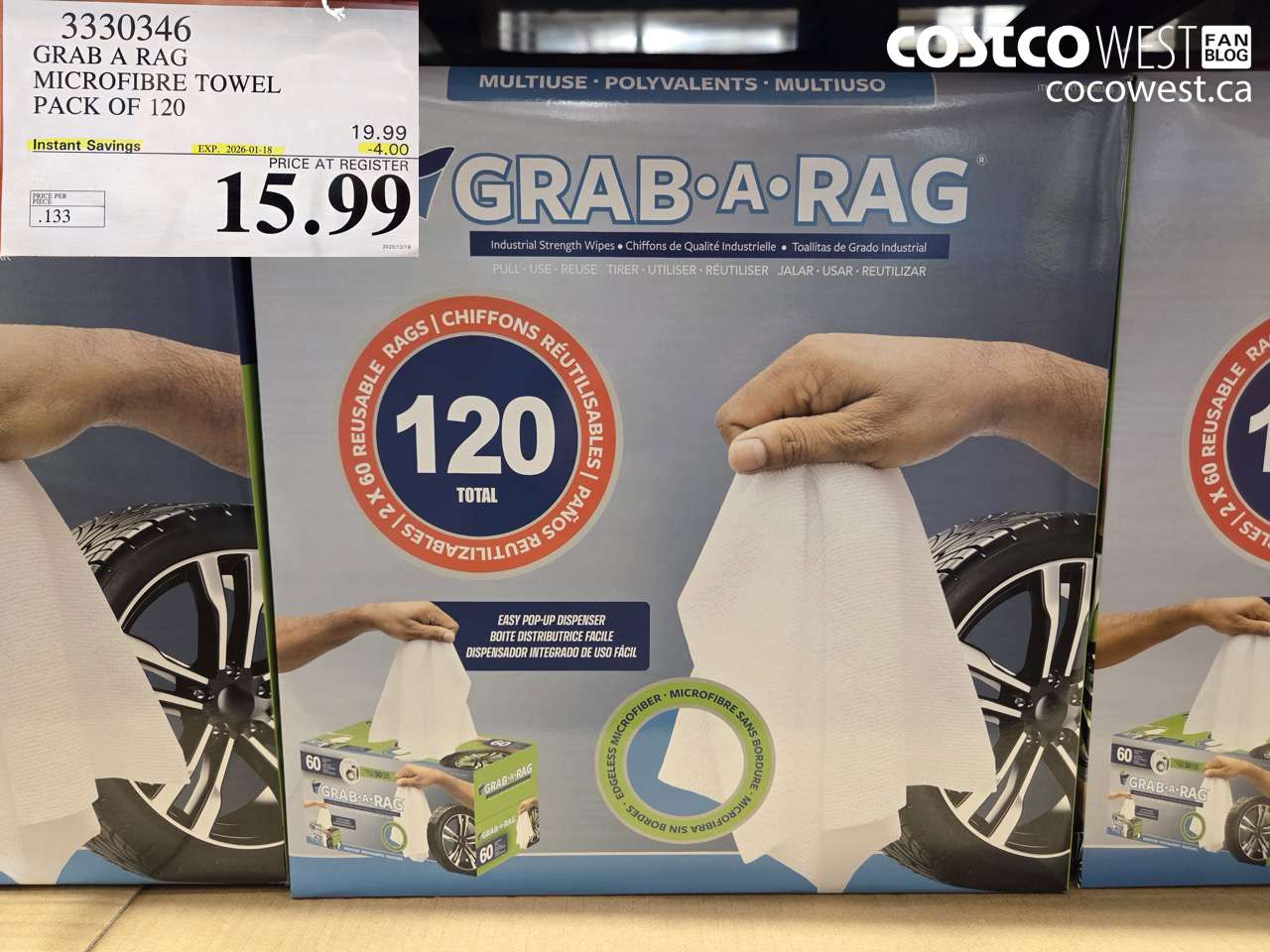 3330346 GRAB A RAG MICROFIBRE TOWEL PACK OF 120 ($4.00 INSTANT SAVINGS EXPIRES ON 2026-01-18) $15.99