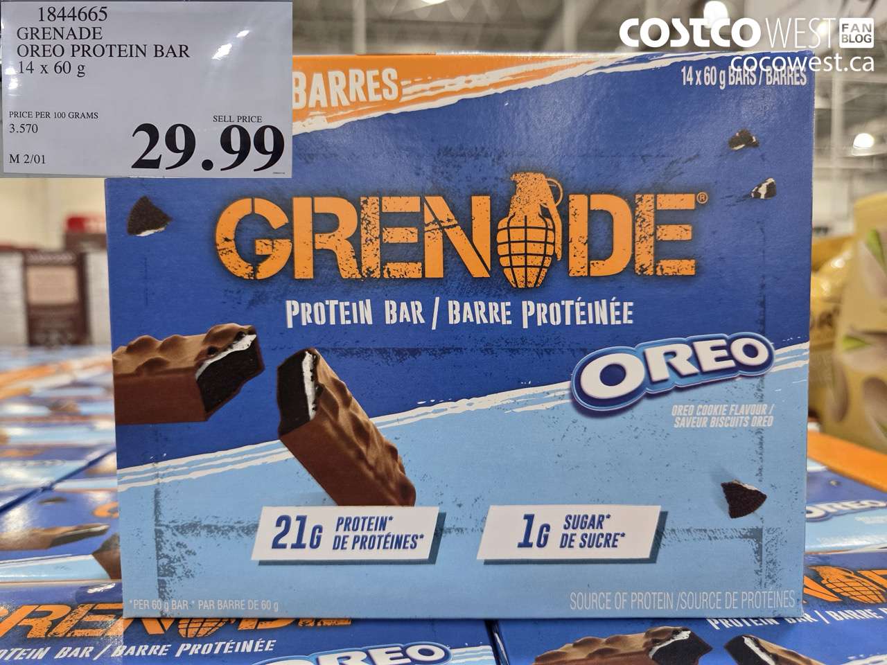 1844665 GRENADE OREO PROTEIN BAR 14 X 60G $29.99