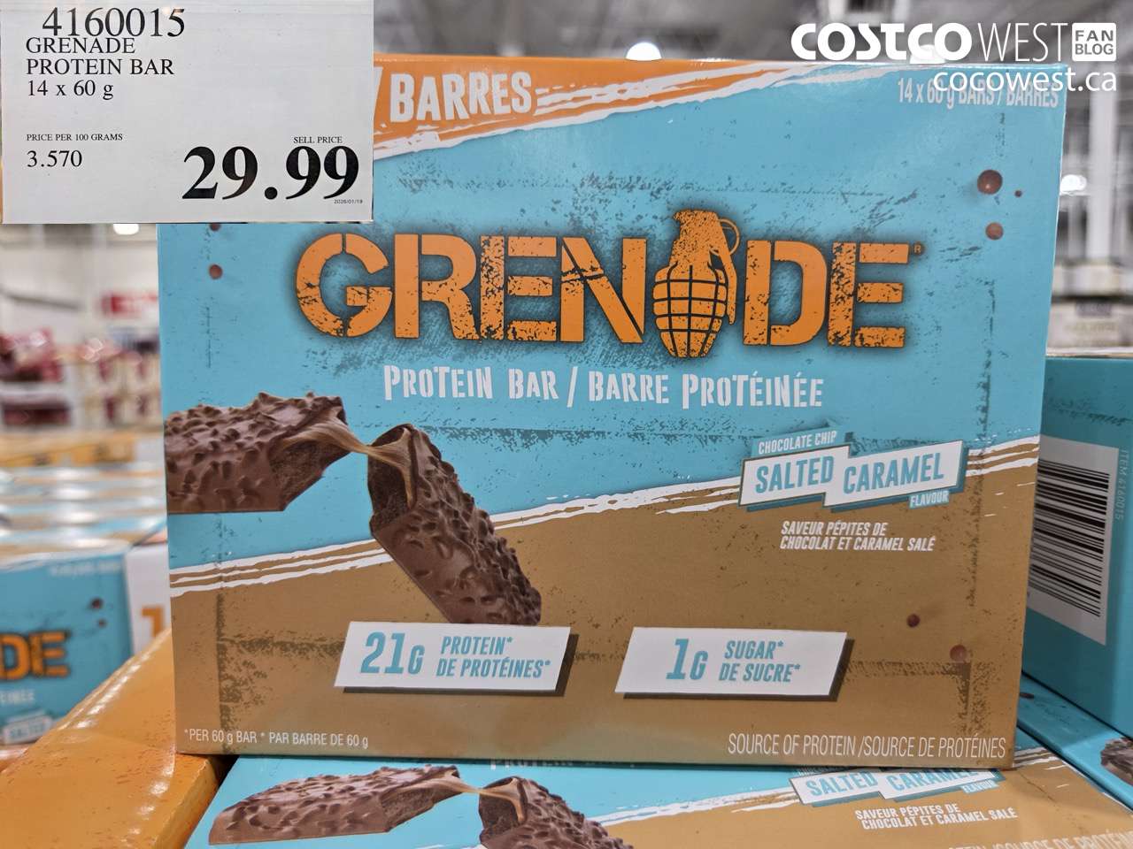 4160015 GRENADE PROTEIN BAR SALTED CARAMEL 14 X 60 G $29.99