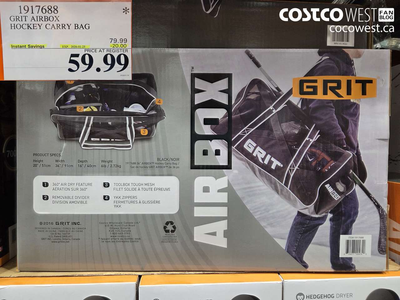 1917688 GRIT AIRBOX HOCKEY CARRY BAG ($20.00 INSTANT SAVINGS EXPIRES ON 2026-01-25) $59.99