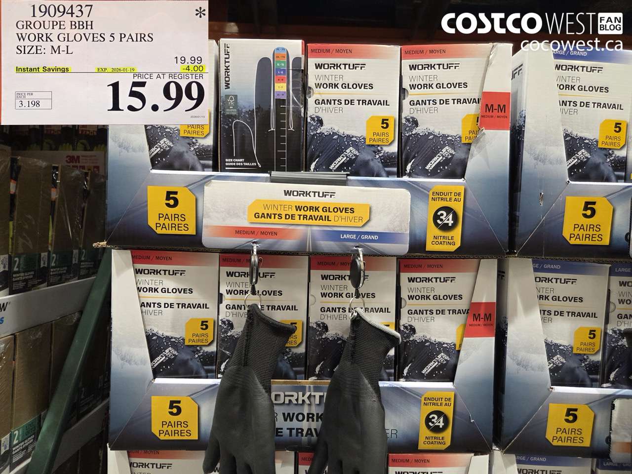 1909437 GROUPE BBH WORK GLOVES 5 PAIRS SIZE M-L ($4.00 INSTANT SAVINGS EXPIRES ON 2026-01-19) $15.99