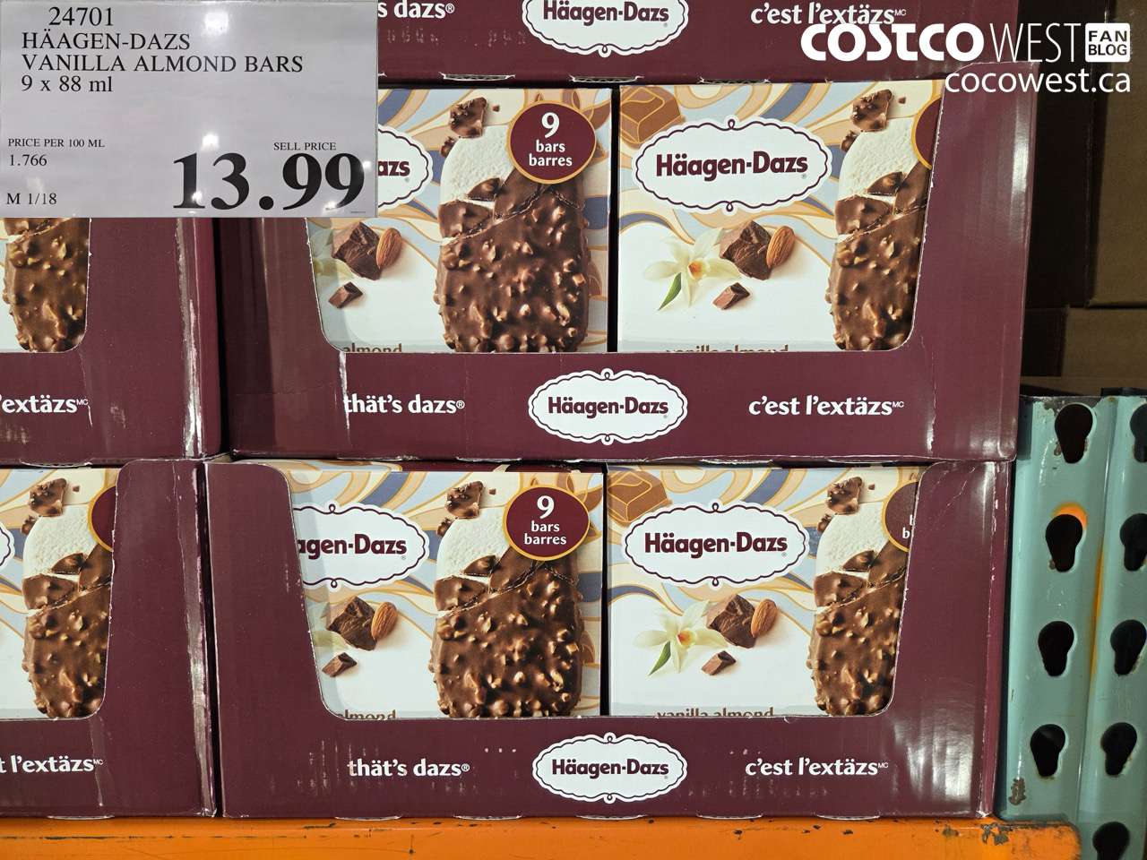 24701 HAAGEN-DAZS VANILLA ALMOND BARS 9 x 88 ml $13.99