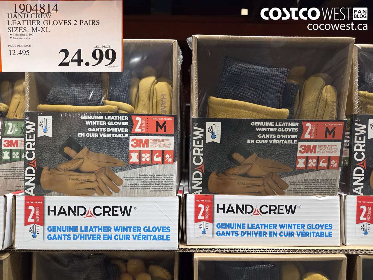1904814 HAND CREW LEATHER GLOVES 2 PAIRS SIZES M-XL $24.99
