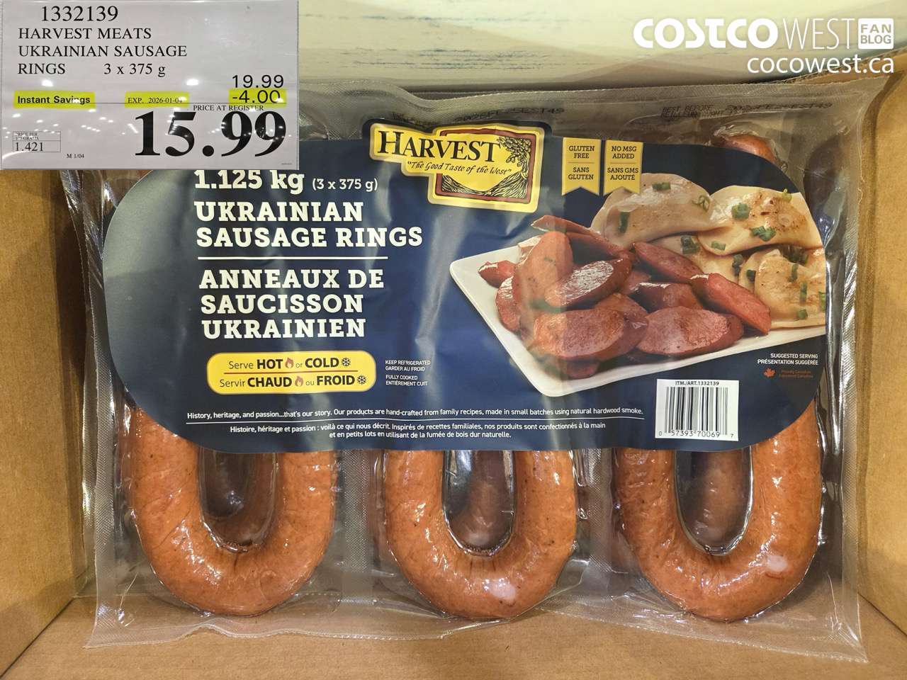 1332139 HARVEST MEATS UKRAINIAN SAUSAGE RINGS 3 x 375g ($4.00 INSTANT SAVINGS EXPIRES ON 2026-01-04) $15.99