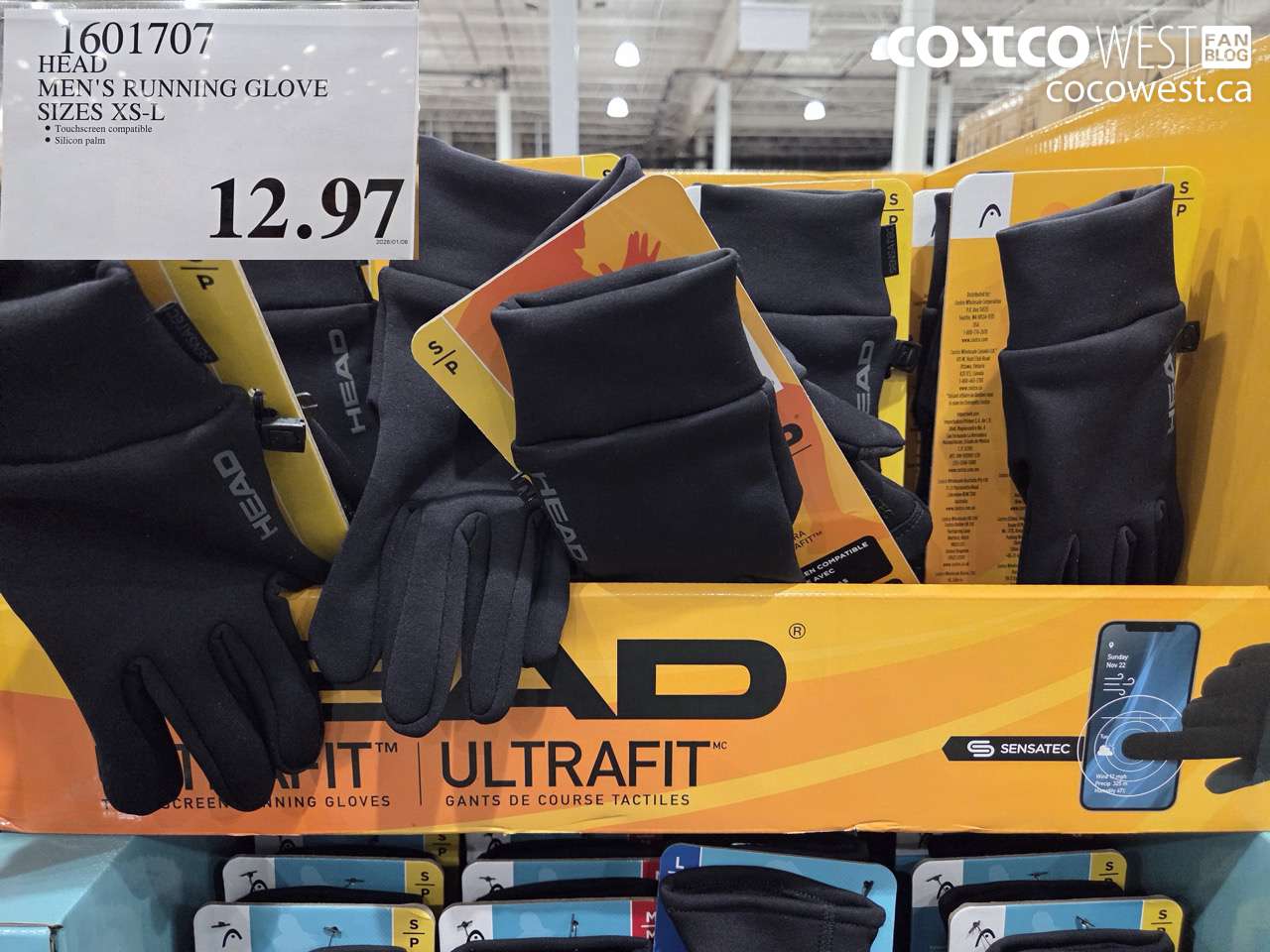 1601707 HEAD MEN'S RUNNING GLOVE SIZES XS-L $12.97