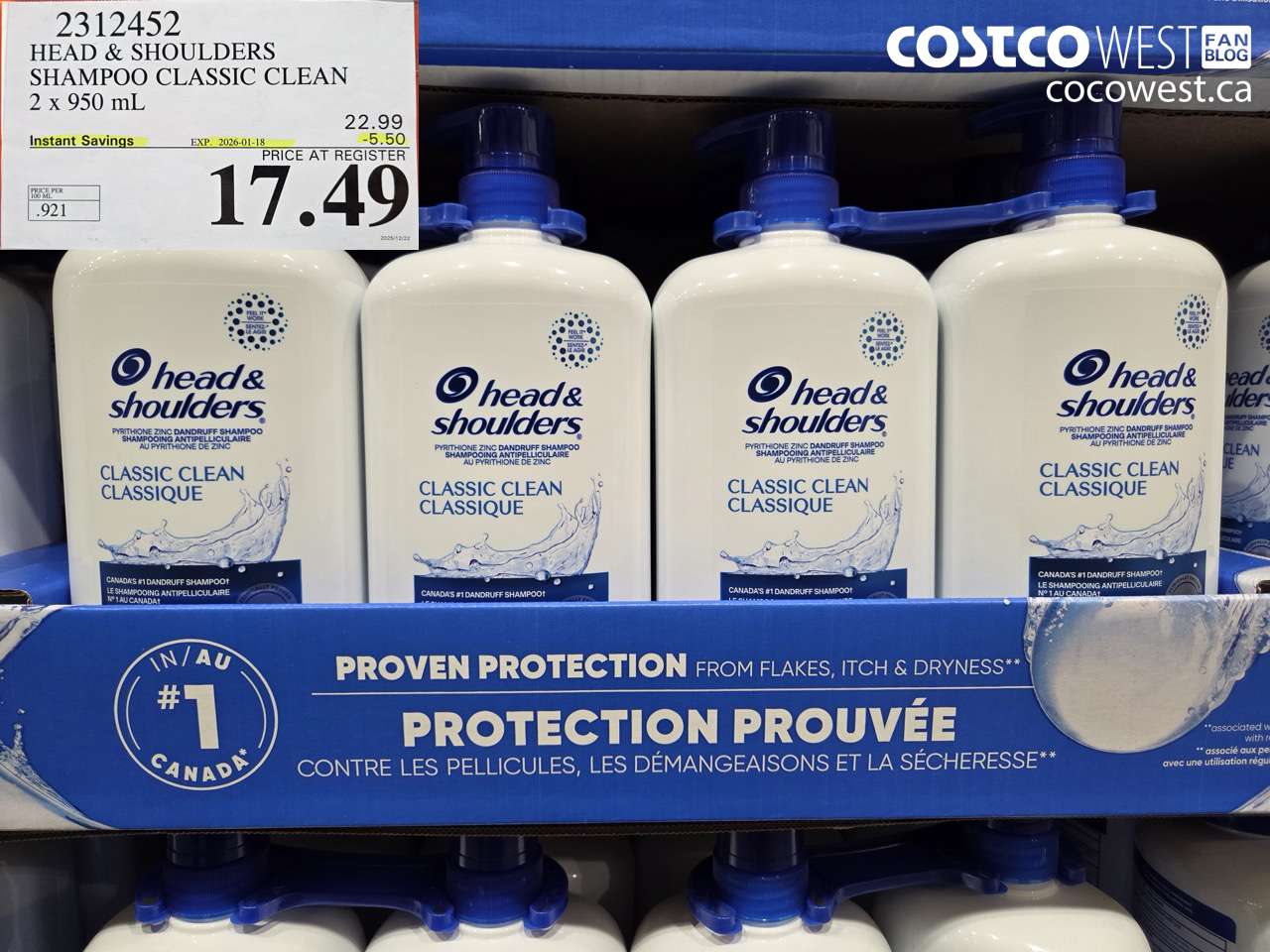 2312452 HEAD & SHOULDERS SHAMPOO CLASSIC CLEAN 2 X 950 ML ($5.50 INSTANT SAVINGS EXPIRES ON 2026-01-18) $17.49