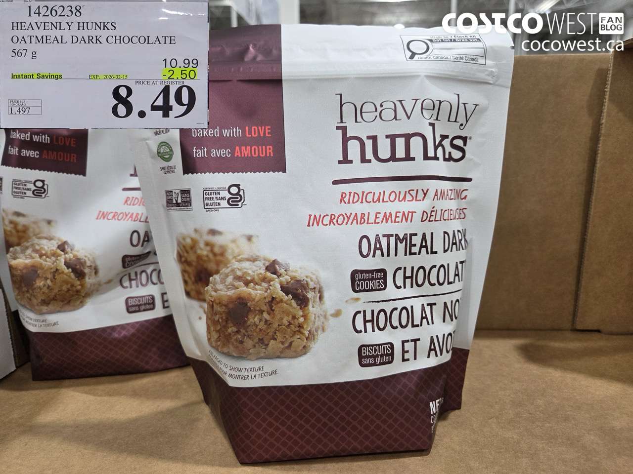 1426238 HEAVENLY HUNKS OATMEAL DARK CHOCGLATE 567 g ($2.50 INSTANT SAVINGS EXPIRES ON 2026-02-15) $8.49