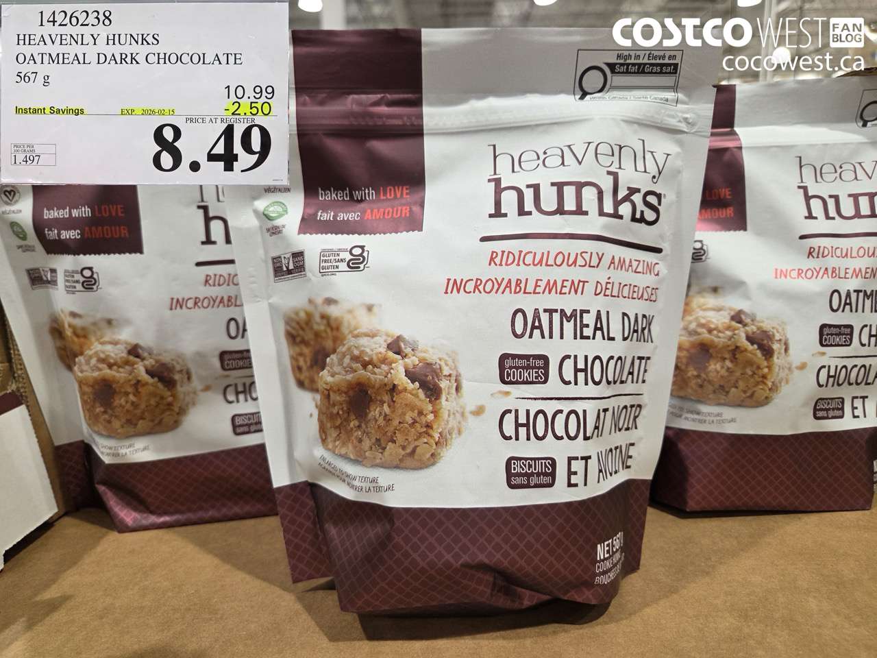 1426238 HEAVENLY HUNKS OATMEAL DARK CHOCGLATE 567 g ($2.50 INSTANT SAVINGS EXPIRES ON 2026-02-15) $8.49