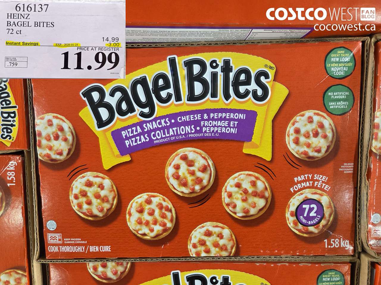 616137 HEINZ BAGEL BITES 1.58 KG ($3.00 INSTANT SAVINGS EXPIRES ON 2026-01-25) $11.99