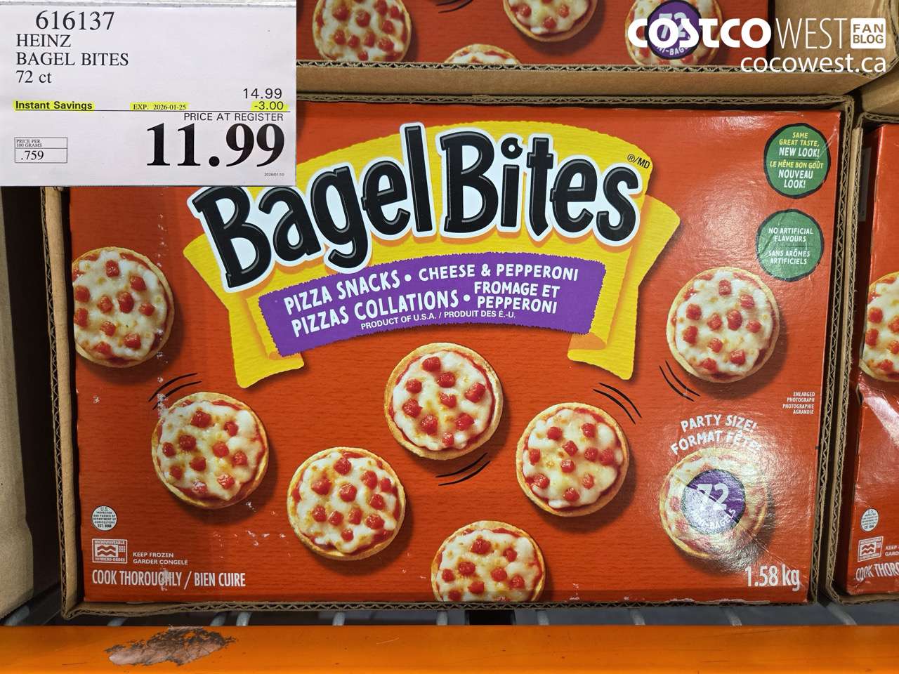 616137 HEINZ BAGEL BITES 1.58 KG ($3.00 INSTANT SAVINGS EXPIRES ON 2026-01-25) $11.99
