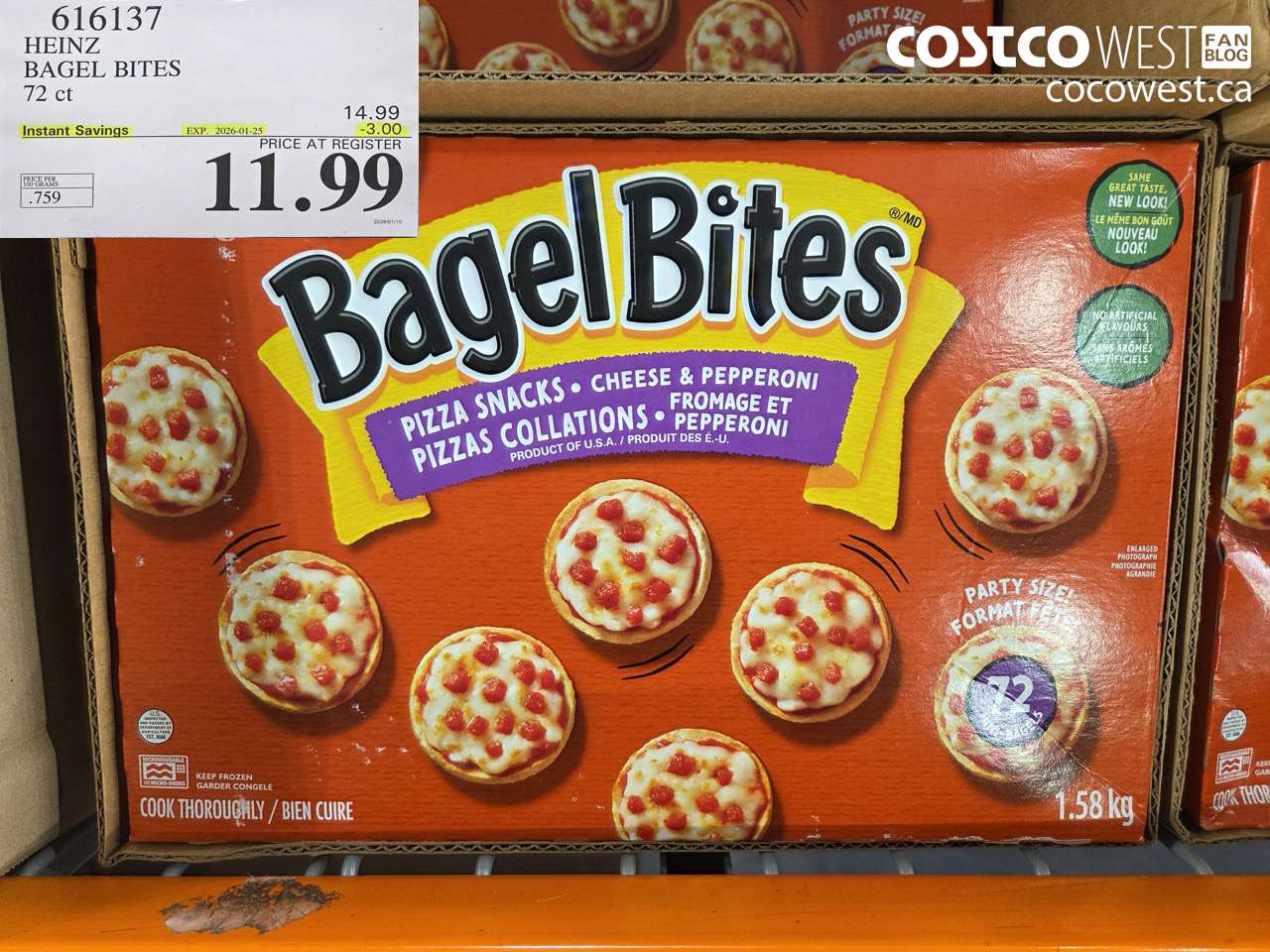 616137 HEINZ BAGEL BITES 1.58 KG ($3.00 INSTANT SAVINGS EXPIRES ON 2026-01-25) $11.99
