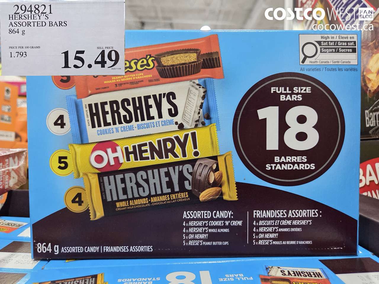 294821 HERSHEY'S ASSORTED BARS 864G $15.49