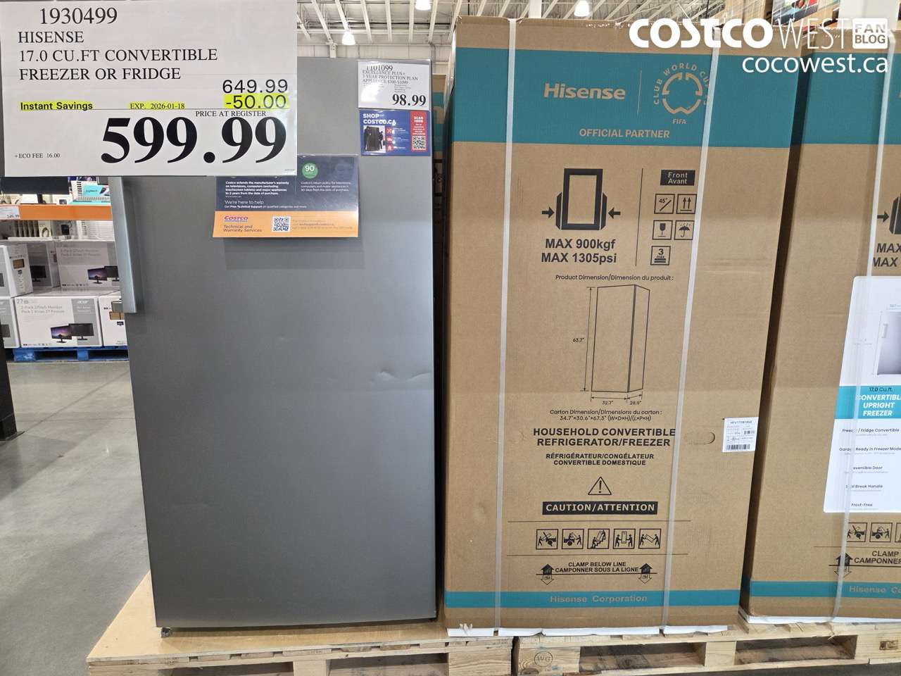 1930499 HISENSE 17.0 CUFT CONVERTIBLE FREEZER OR FRIDGE ($50.00 INSTANT SAVINGS EXPIRES ON 2026-01-18) $599.99