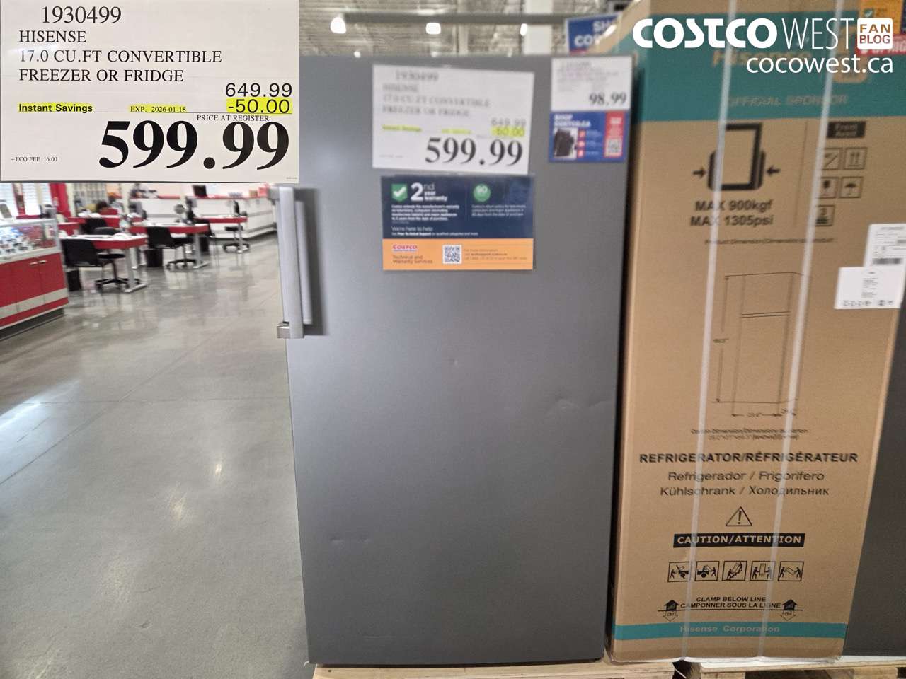 1930499 HISENSE 17.0 CUFT CONVERTIBLE FREEZER OR FRIDGE ($50.00 INSTANT SAVINGS EXPIRES ON 2026-01-18) $599.99