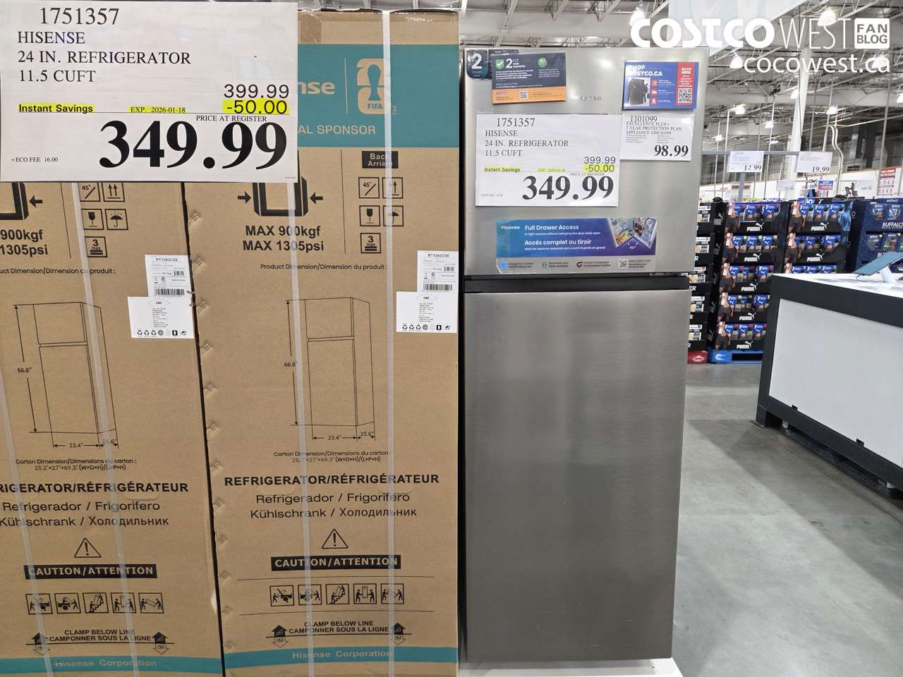 1751357 HISENSE 24 IN. REFRIGERATOR 11.5 CUFT ($50.00 INSTANT SAVINGS EXPIRES ON 2026-01-18) $349.99