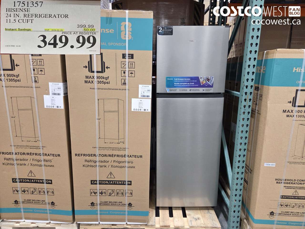 1751357 HISENSE 24 IN. REFRIGERATOR 11.5 CUFT ($50.00 INSTANT SAVINGS EXPIRES ON 2026-01-18) $349.99