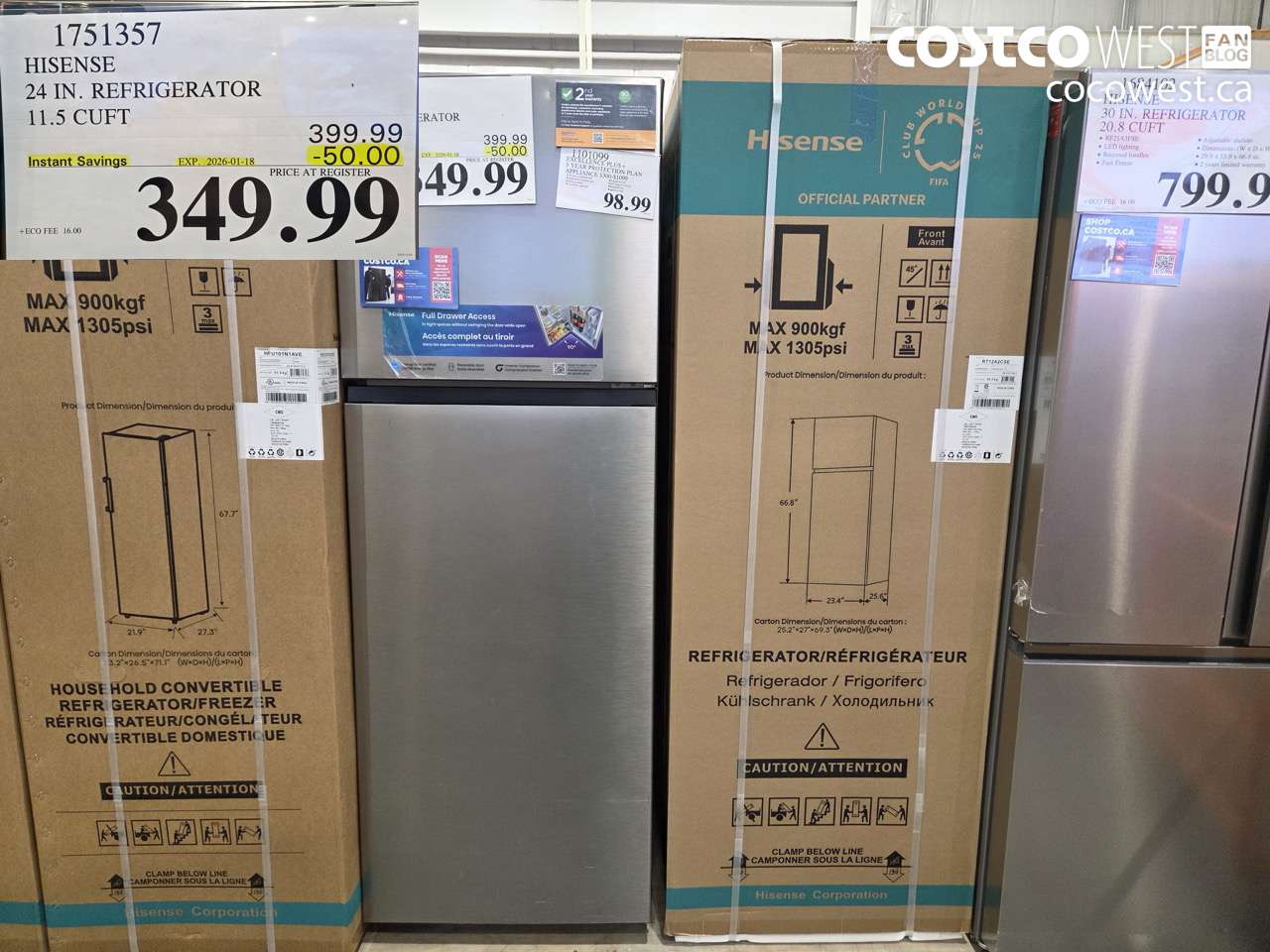 1751357 HISENSE 24 IN. REFRIGERATOR 11.5 CUFT ($50.00 INSTANT SAVINGS EXPIRES ON 2026-01-18) $349.99