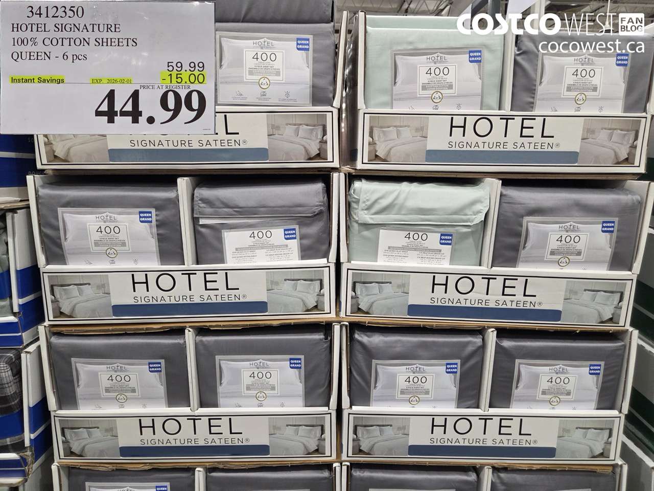 3412350 HOTEL SIGNATURE 400TC COTTON SHEETS QUEEN 6PC ($15.00 INSTANT SAVINGS EXPIRES ON 2026-02-01) $44.99