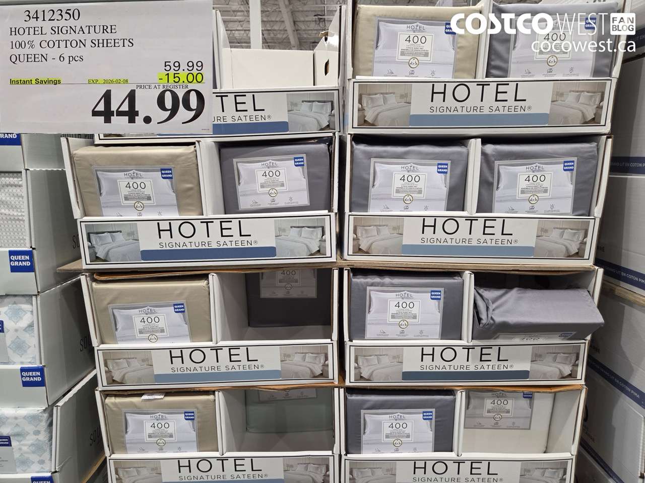 3412350 HOTEL SIGNATURE 400TC COTTON SHEETS QUEEN 6PC ($15.00 INSTANT SAVINGS EXPIRES ON 2026-02-08) $44.99