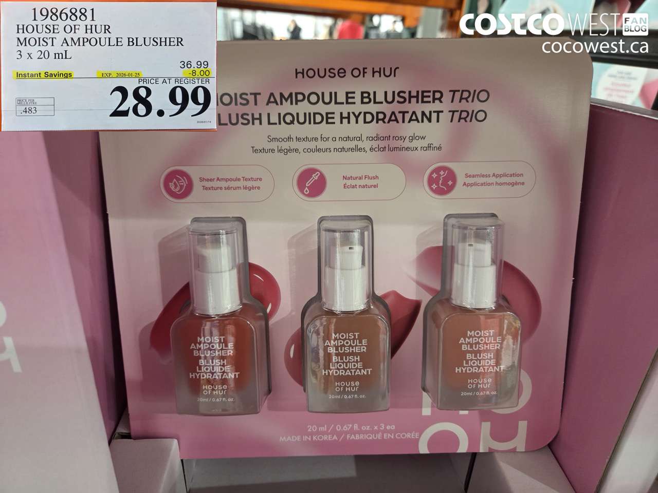 1986881 HOUSE OF HUR MOIST AMPOULE BLUSHER 3 X 20ML ($8.00 INSTANT SAVINGS EXPIRES ON 2026-01-25) $28.99