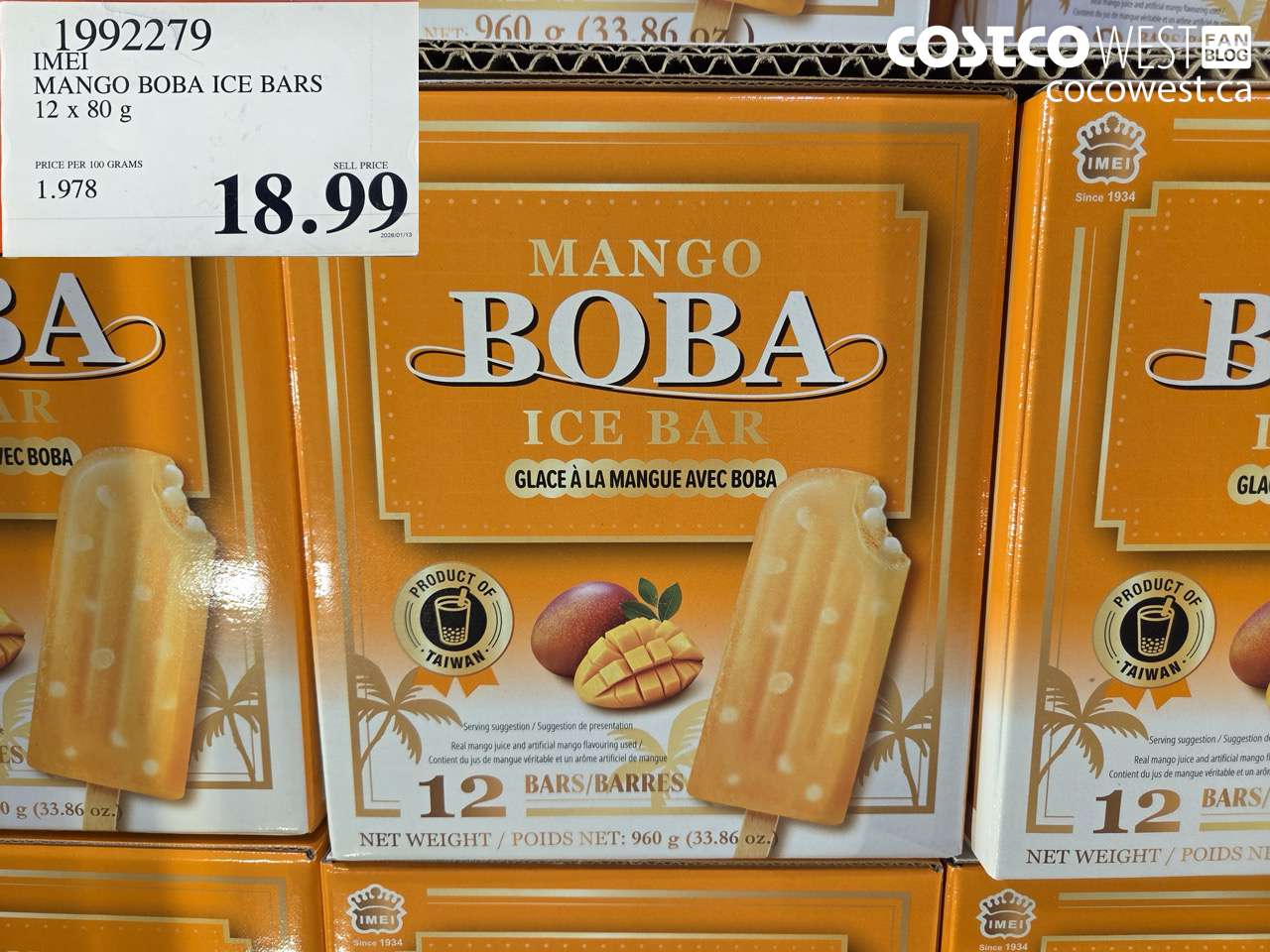 1992279 IMEI MANGO BOBA ICE BARS 12 X 80G $18.99