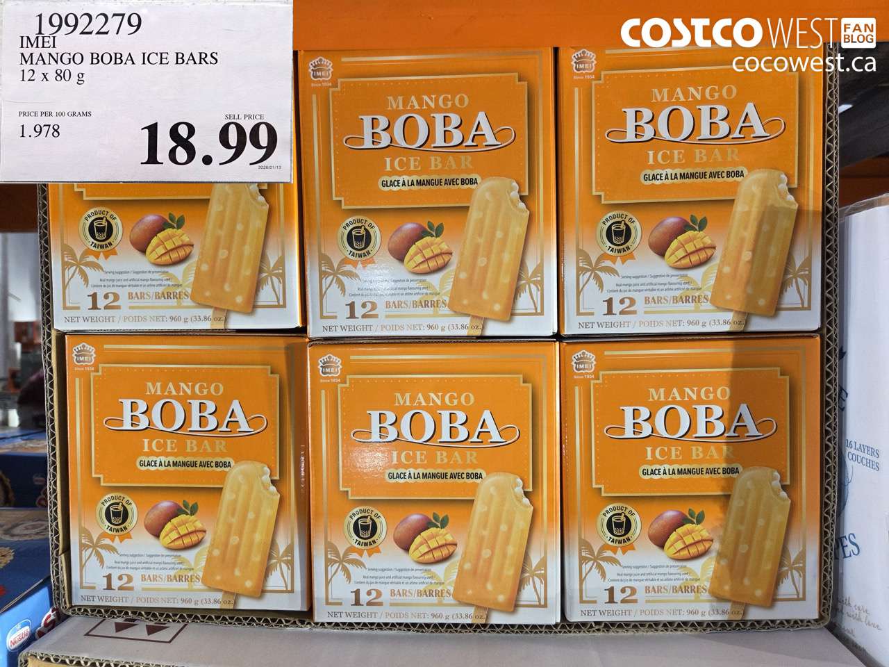 1992279 IMEI MANGO BOBA ICE BARS 12 X 80G $18.99