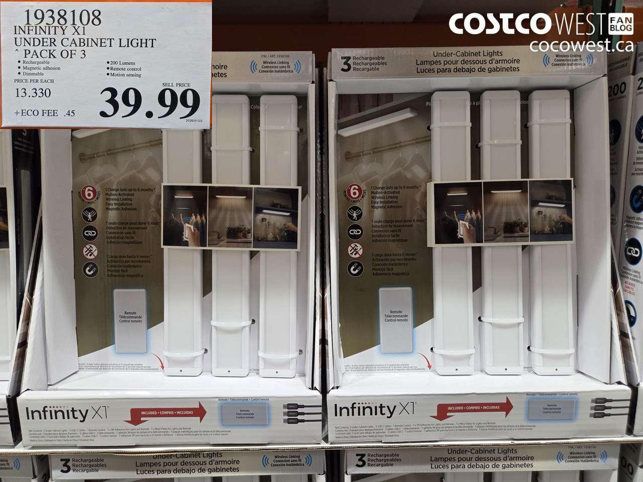 1938108 INFINITY X1 UNDER CABINET LIGHT PACK OF 3 $39.99